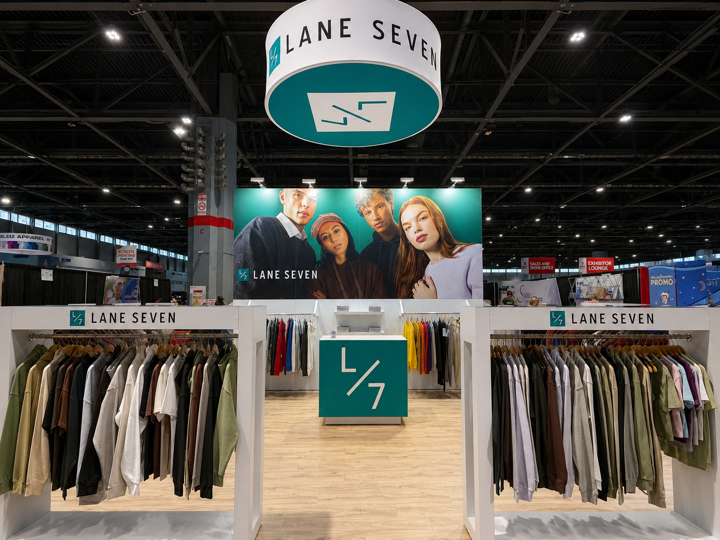 Lane Seven Apparel trade show exhibit by AMG